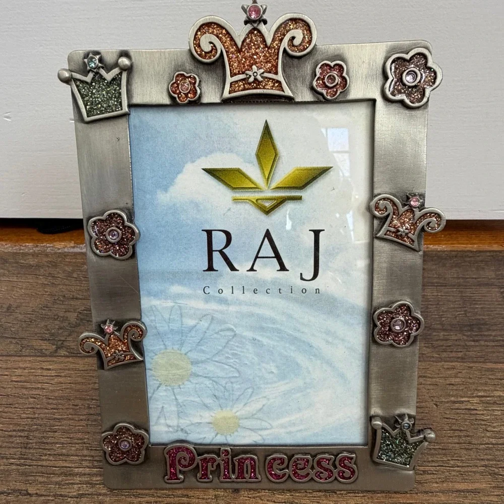 Raj Collection Princess Pewter Tone Glitter Crown‎ Picture Frame Vintage 2002